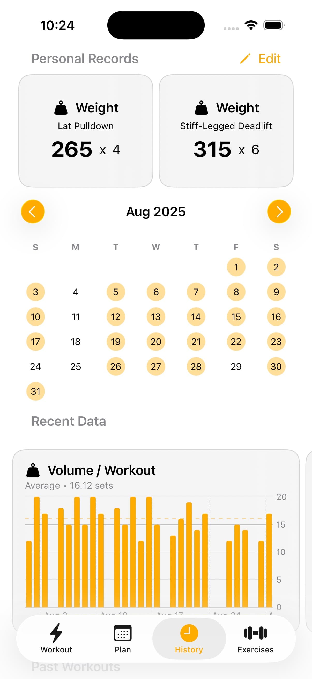 Workout History Screen